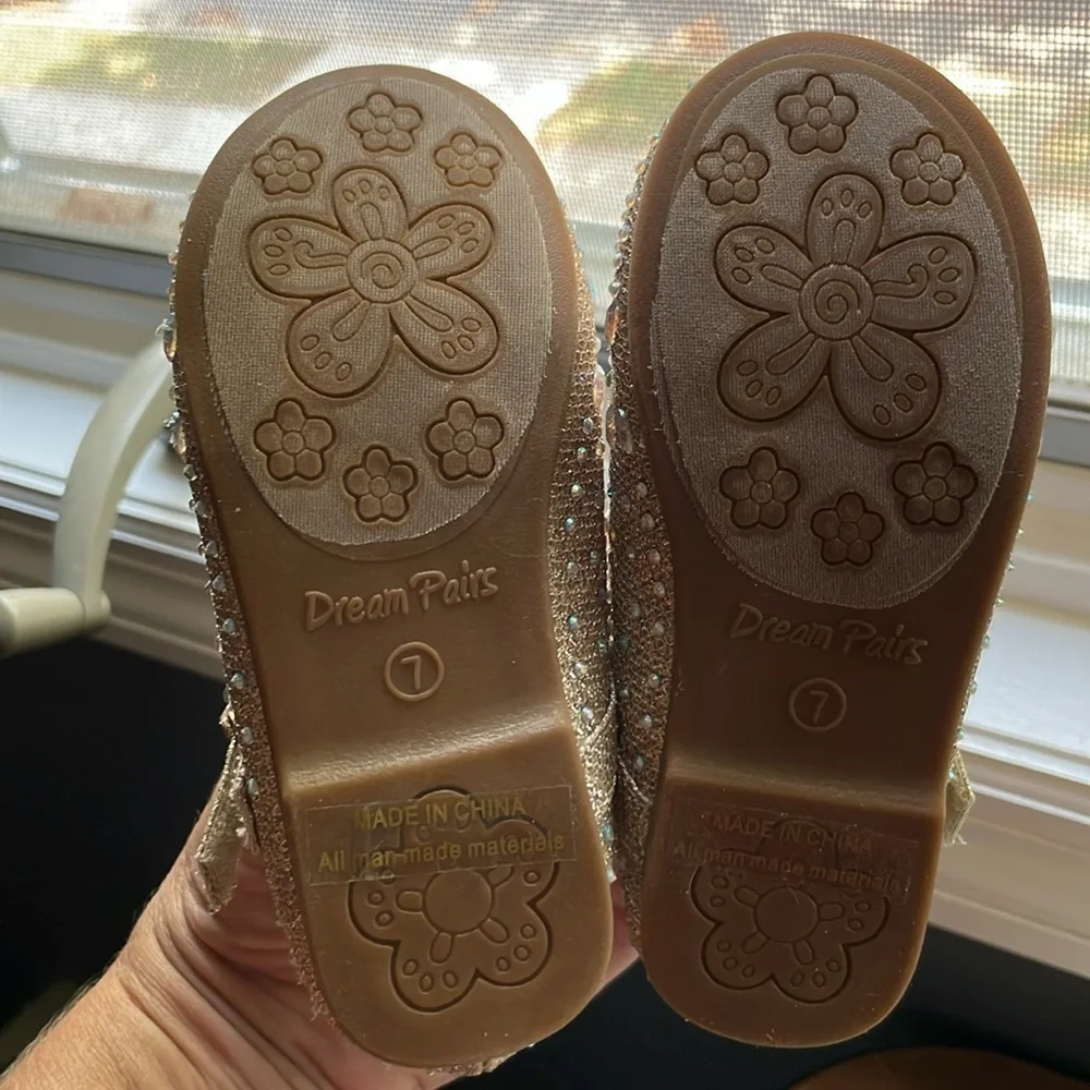 Toddler Girl Mary Jane Gold  rhinestone ballet flats Sz 7 Holiday New Years